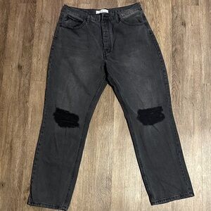 KanCan Women's Gray Relaxed Jeans with Distressed Details